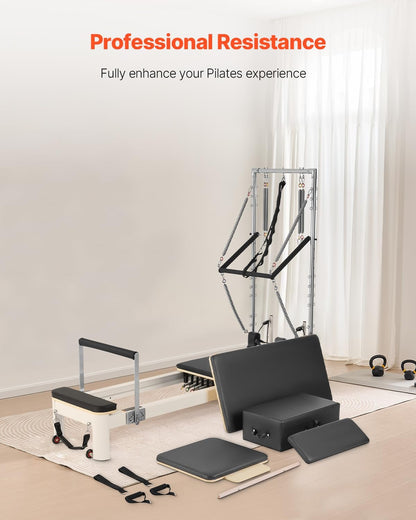 Pilates Reformer, Reformer Pilates Machine with Cadillac Trapeze Table or Tower & Mat, Pilates Equipment for Home Workout and Studio, Includes Jump Board，Sitting Box