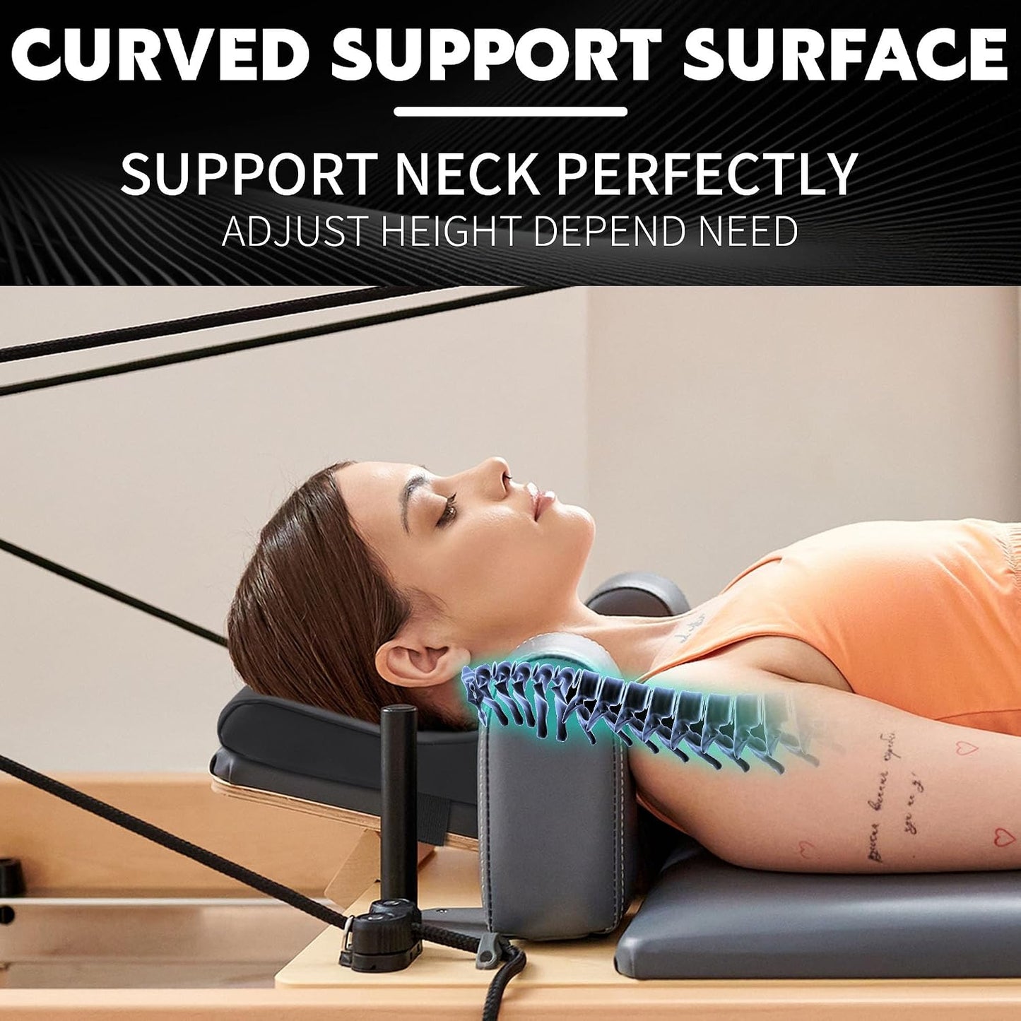 Pilates Head and Neck Support Pillow, Black PU Leather Cushion for Pilates Reformer Accessories, Pilates Cushion Pillow Enhance Comfort for Pilates Home Gym Workout