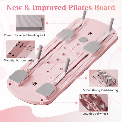 Pilates Reformer Machine Set & Pilates Board Equipment, 4-In-1 Portable Pilates Kit for Home with Ab Roller Resistance Bands, Better Me Full Body Workout System for Women