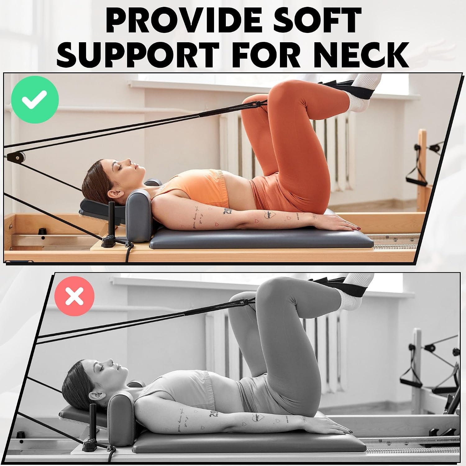 Pilates Head and Neck Support Pillow, Black PU Leather Cushion for Pilates Reformer Accessories, Pilates Cushion Pillow Enhance Comfort for Pilates Home Gym Workout
