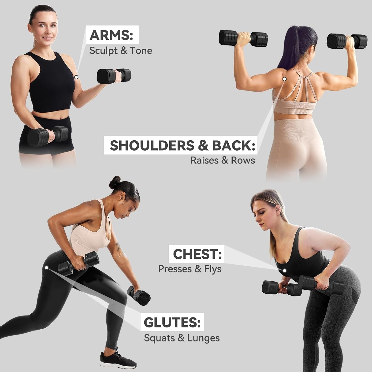 Dumbbells Set Women: Each 2-5Lbs (0.9-2.3Kg), 4-In-1 Weights Dumbbells Set, Weights for Women, Adjustable Dumbbell Pair for Home Gym Fitness Training