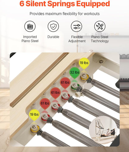 Pilates Reformer, Reformer Pilates Machine with Cadillac Trapeze Table or Tower & Mat, Pilates Equipment for Home Workout and Studio, Includes Jump Board，Sitting Box