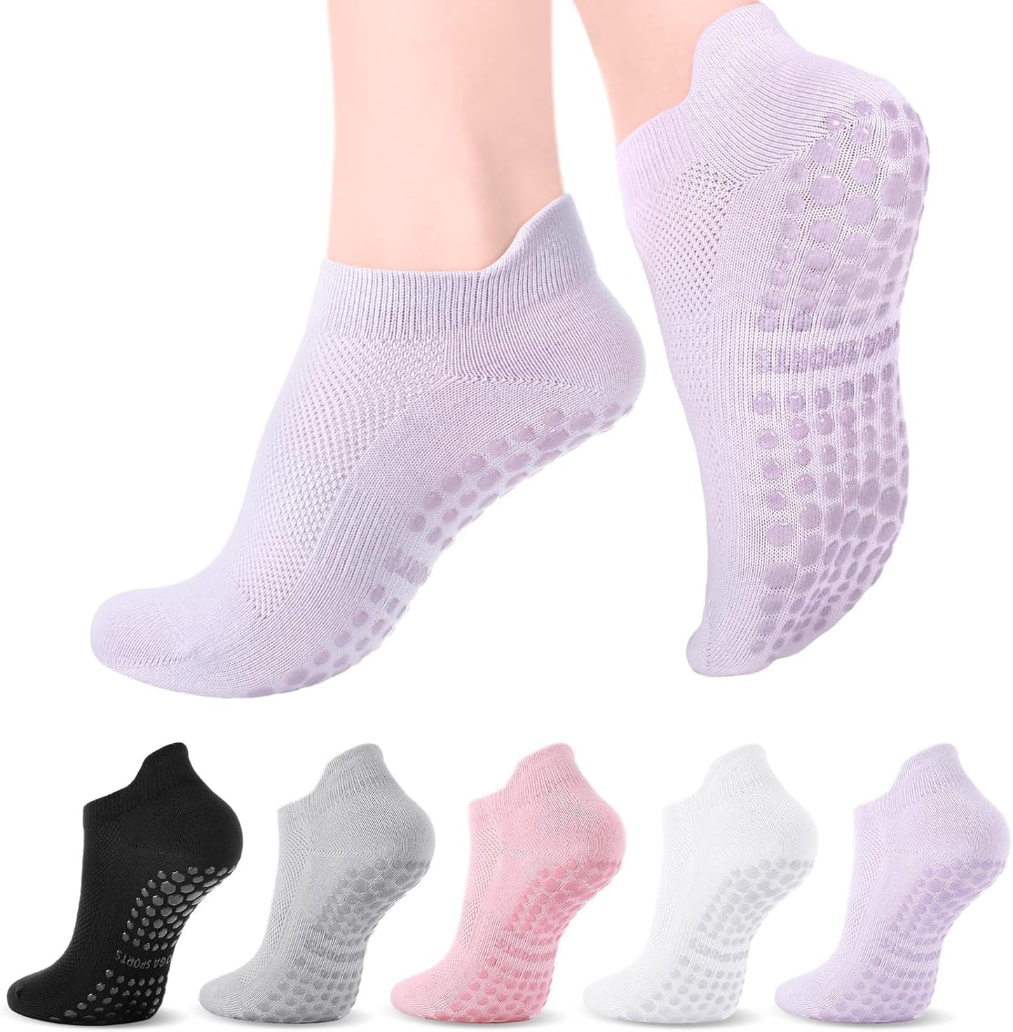 5 Pairs Pilates Yoga Grip Socks, Women Non Slip Grip Socks for Hospital, Dance, Yoga, Size UK 4-7