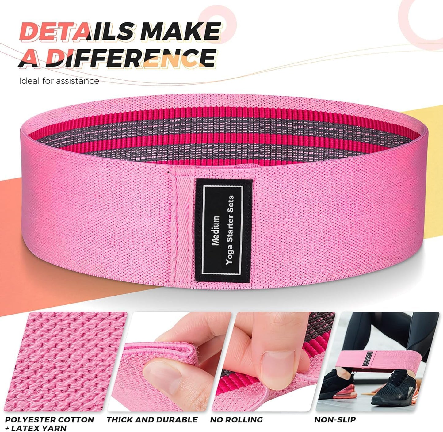 Resistance Bands for Working Out: 3-Set Professional Exercise Bands for Pilates, Yoga, Home Gym, Booty, Leg Training | Heavy/Medium/Light Fabric Loops for Women Men