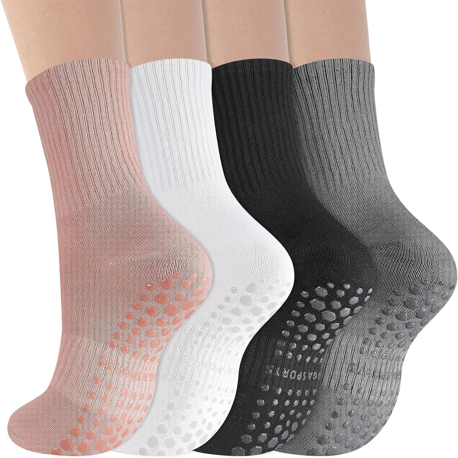 Yoga Grip Socks Women, Non Slip Pilates Socks Grippy Socks Ladies Mid-Calf Grip Socks for Ballet Dance Workout Fitness Running
