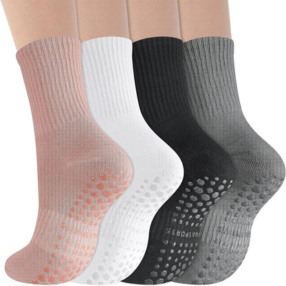 Yoga Grip Socks Women, Non Slip Pilates Socks Grippy Socks Ladies Mid-Calf Grip Socks for Ballet Dance Workout Fitness Running