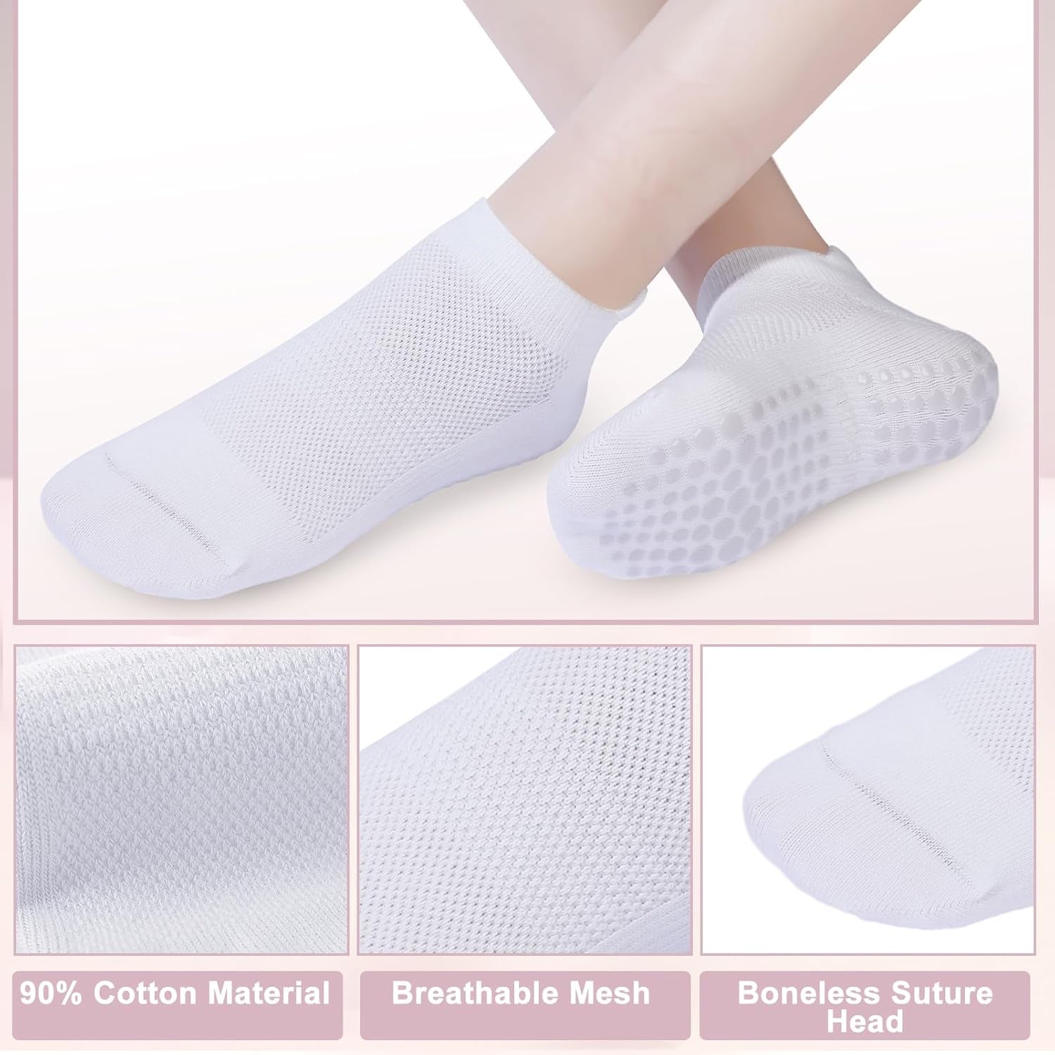 5 Pairs Pilates Yoga Grip Socks, Women Non Slip Grip Socks for Hospital, Dance, Yoga, Size UK 4-7