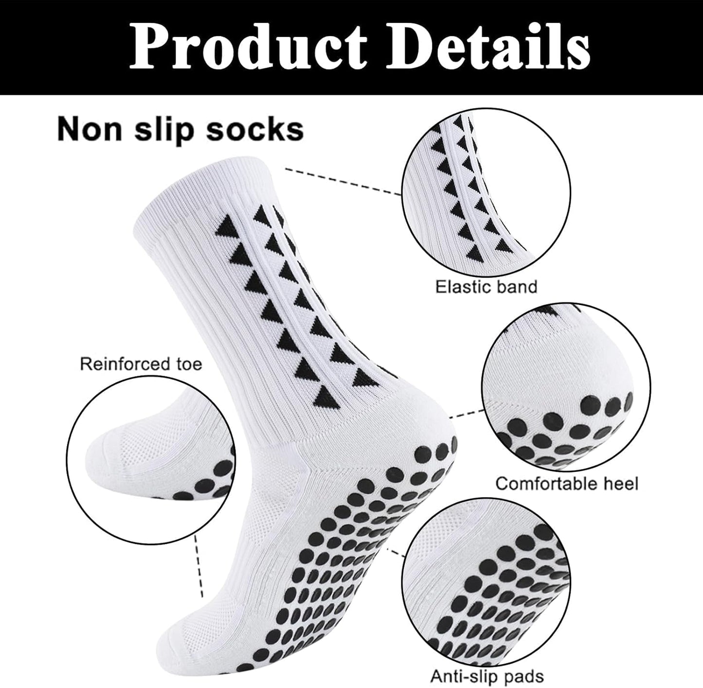 4Pcs Gain the Edge Grip Socks Football Kids for Men Women Kids-Anti-Slip Sports Socks, White Grip Socks Football Cushion Socks for Footballs Basketball Hiking Running Yoga (White and Black)