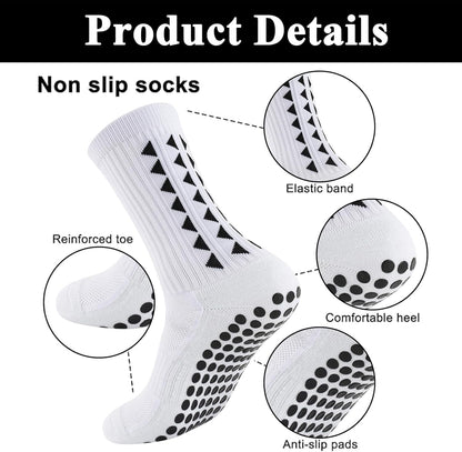 4Pcs Gain the Edge Grip Socks Football Kids for Men Women Kids-Anti-Slip Sports Socks, White Grip Socks Football Cushion Socks for Footballs Basketball Hiking Running Yoga (White and Black)