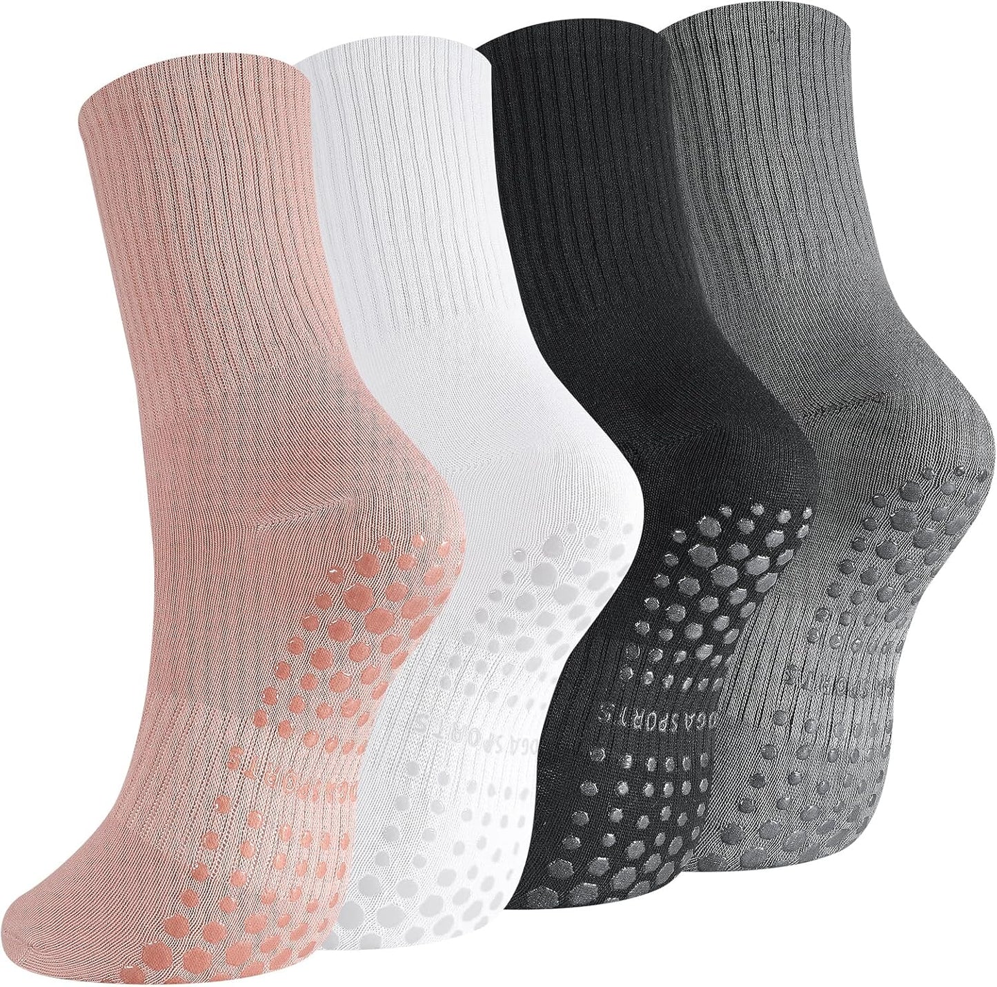 Yoga Grip Socks Women, Non Slip Pilates Socks Grippy Socks Ladies Mid-Calf Grip Socks for Ballet Dance Workout Fitness Running