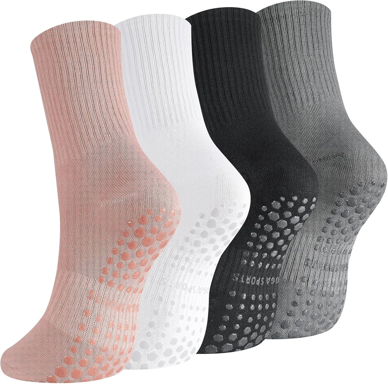 Yoga Grip Socks Women, Non Slip Pilates Socks Grippy Socks Ladies Mid-Calf Grip Socks for Ballet Dance Workout Fitness Running