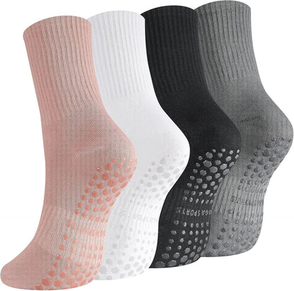 Yoga Grip Socks Women, Non Slip Pilates Socks Grippy Socks Ladies Mid-Calf Grip Socks for Ballet Dance Workout Fitness Running