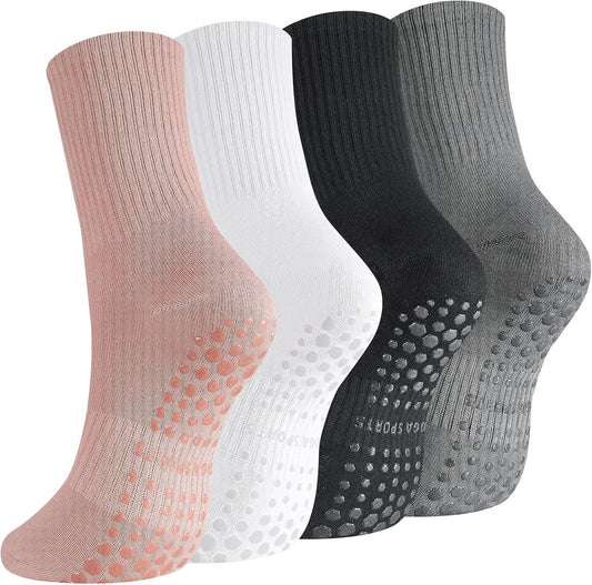 Yoga Grip Socks Women, Non Slip Pilates Socks Grippy Socks Ladies Mid-Calf Grip Socks for Ballet Dance Workout Fitness Running