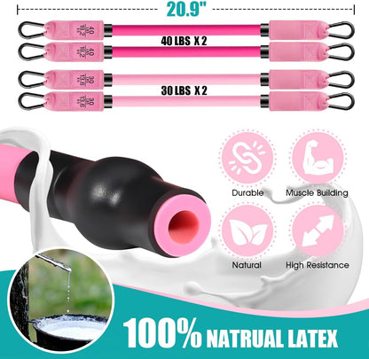 Pilates Equipment, Pilates Bar Kit with Resistance Bands for Women, Home Workout Equipment for Legs, Hip, Waist, Arm, Squats Exercise Equipment for Home Workouts, Adjustable 3-Section Pilates Bar Kit