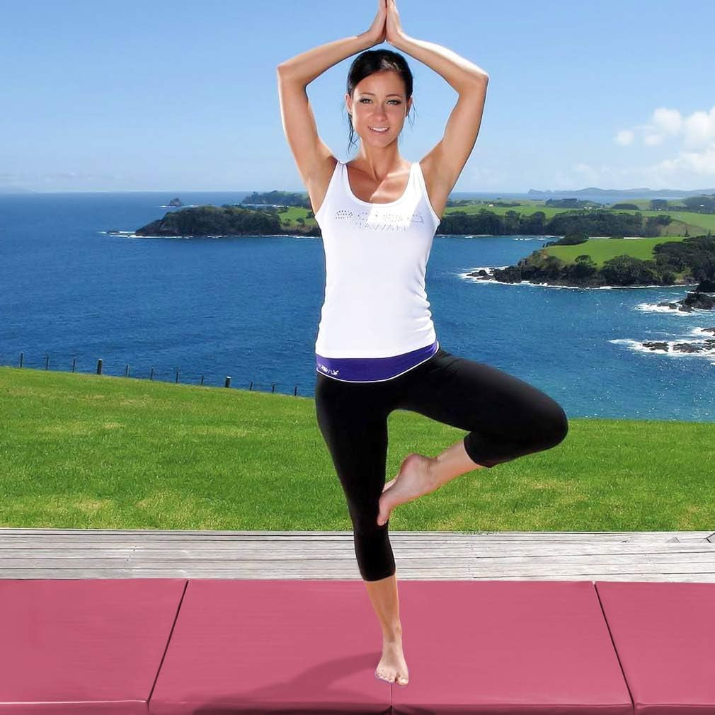 Exercise Mat 2'X6'/4'X8'/4'X10' Gymnastics Mat Folding Gymnastics Tumbling Mats 1.6"-2" Thick PU Leather Yoga Mat Portable with Carrying Handles for Home Workout Outdoor Yoga Pilates