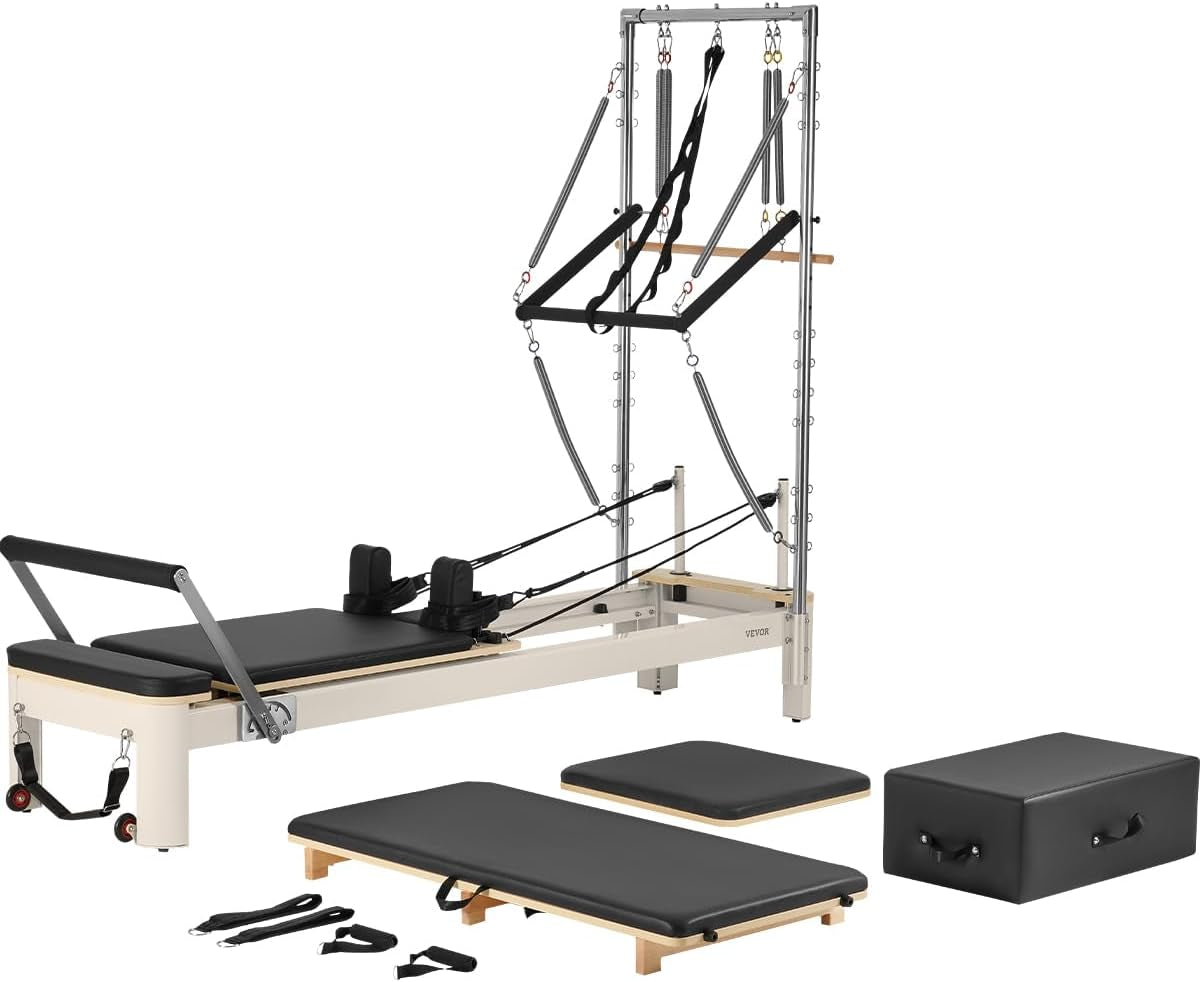 Pilates Reformer, Reformer Pilates Machine with Cadillac Trapeze Table or Tower & Mat, Pilates Equipment for Home Workout and Studio, Includes Jump Board，Sitting Box