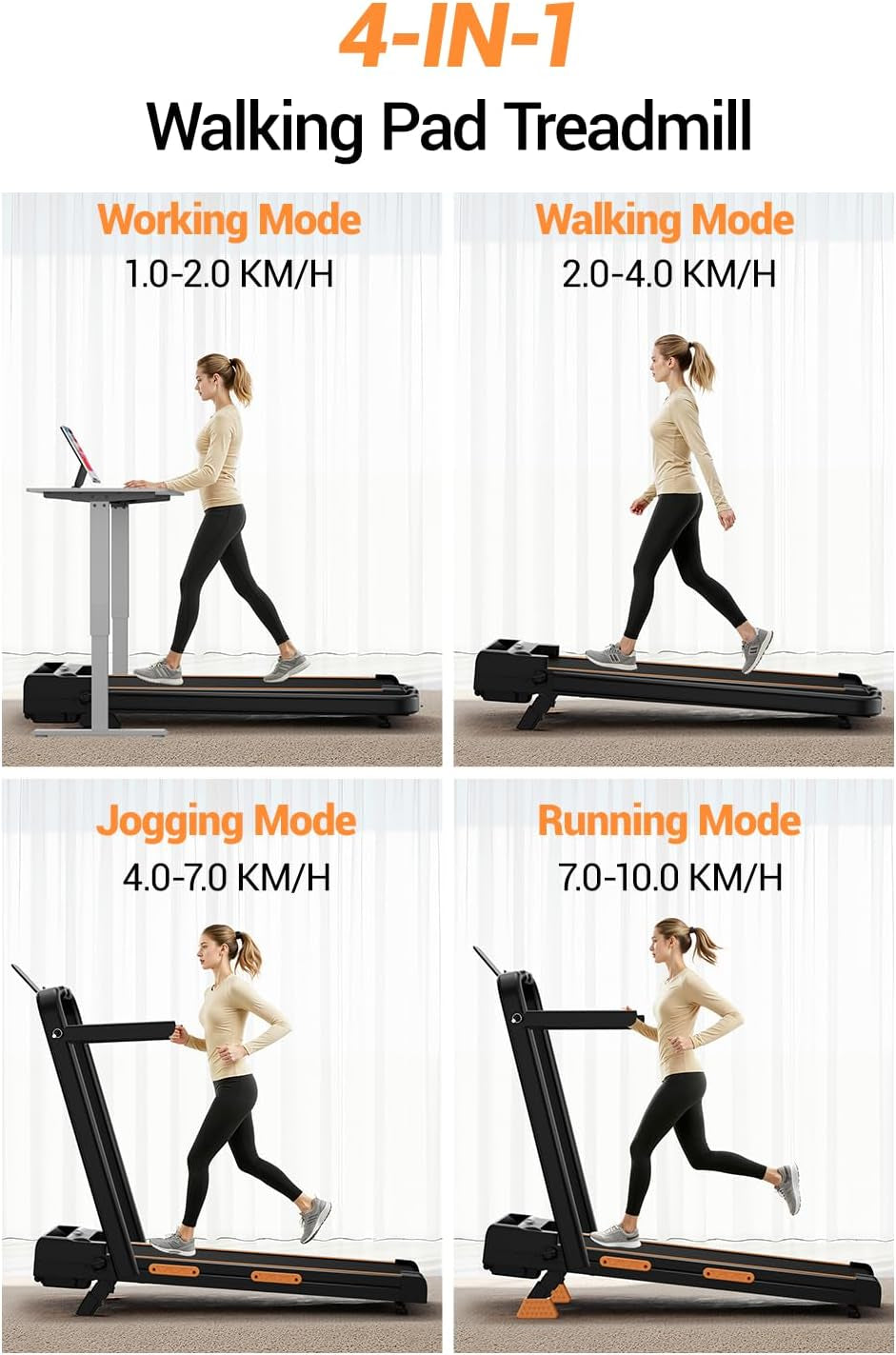 4-In-1 Walking Pad with 15% Incline, 10KM/H Foldable Treadmill for Home, 3.0HP Silent Brushless Motor, 159KG Heavy Duty Capacity, Ultra-Slim Running Machine with Remote Control for Home Office