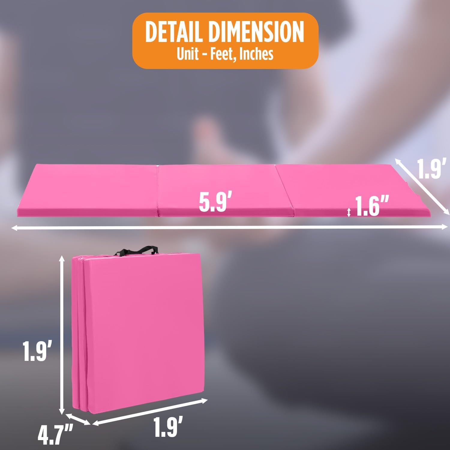 Gymnastics Mats Foldable Tumbling Mats Portable Gymnastics Exercise Mat Thick Gymnastics Tumbling Mats Pad Home Exercise Panel Mat with Carrying Handles
