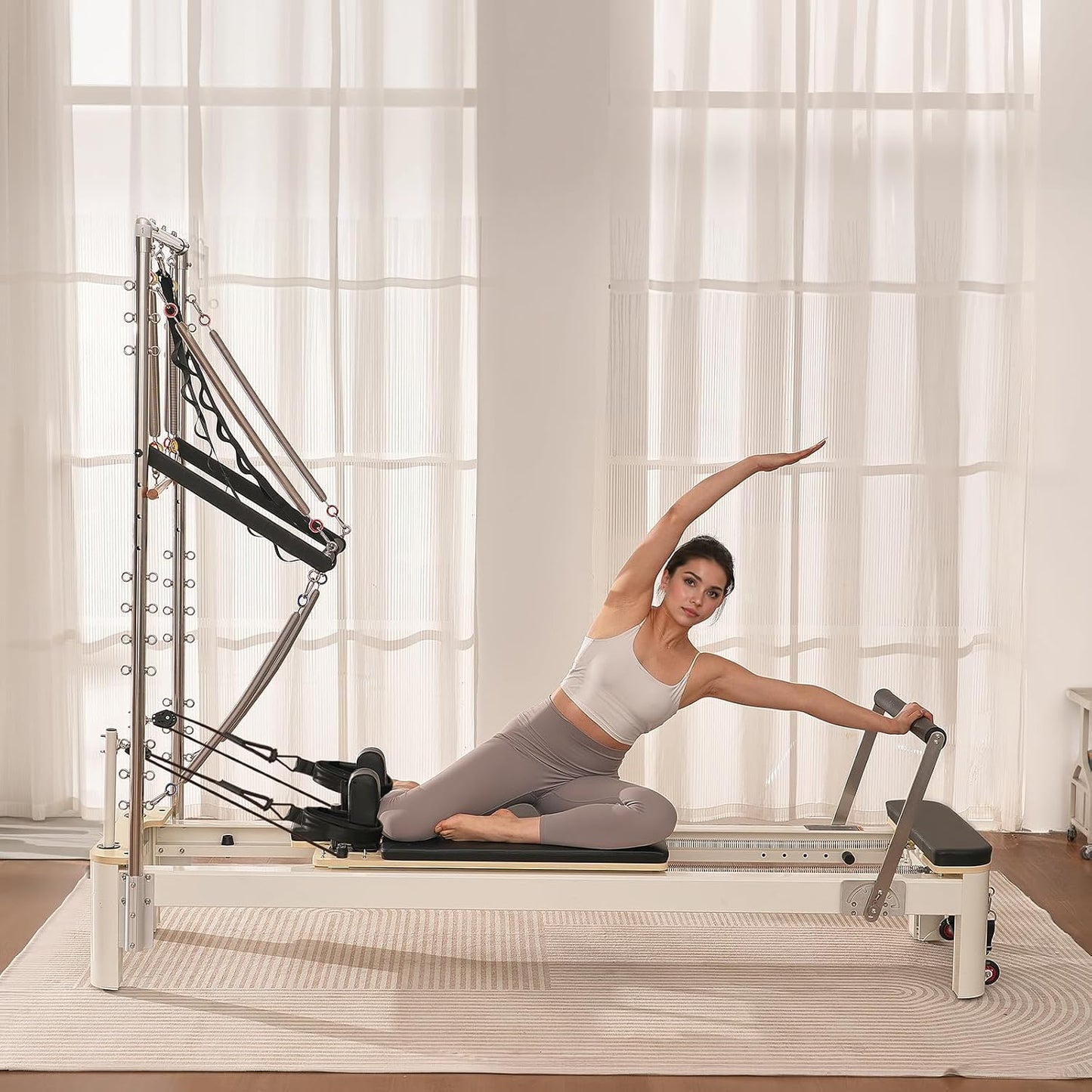 Pilates Reformer, Reformer Pilates Machine with Cadillac Trapeze Table or Tower & Mat, Pilates Equipment for Home Workout and Studio, Includes Jump Board，Sitting Box