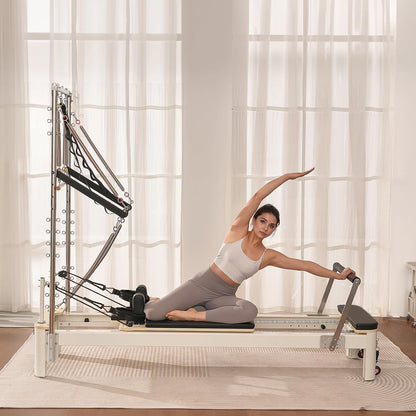 Pilates Reformer, Reformer Pilates Machine with Cadillac Trapeze Table or Tower & Mat, Pilates Equipment for Home Workout and Studio, Includes Jump Board，Sitting Box