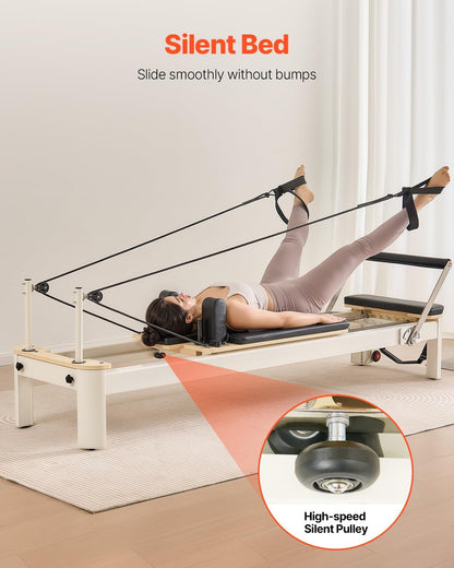 Pilates Reformer Machine, Pilates Bed with Sitting Box, for Home Gym Studio Advanced Users & Beginners, Reformer Equipment with Dual Resistance- Spring & Cord, up to 400 LBS